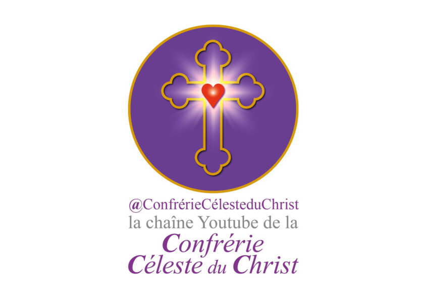 Cette image représente le logo de la Confrérie Céleste du Christ, une croix avec un cœur rouge à l’intercession des branches de la croix. De la lumière jaillit du centre de la croix et du cœur. La croix est évidée et son pourtour est de couleur or. Le tout est mis en valeur par un fond violet, qui est visible dans la croix évidée. Sous la croix est écrit le nom de la chaîne YouTube : @ConfrérieCélesteduChrit et « la chaîne YouTube de la Confrérie Céleste du Christ ».